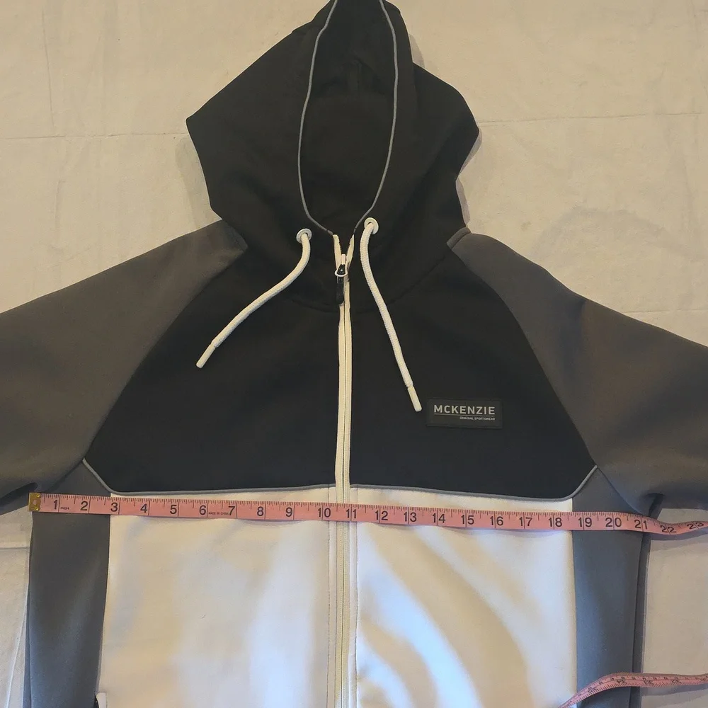 McKenzie Original Sportswear Men's Full-Zip Hooded‎ Jacket Black White Gray L